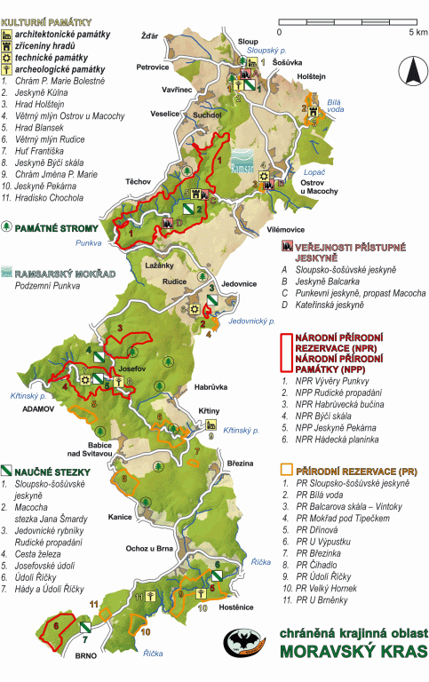 Schématická mapa Moravského krasu